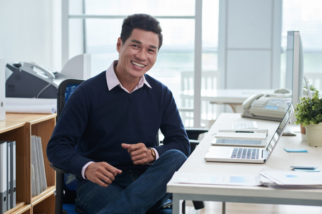 Employee satisfied with fingerprint attendance systems at work