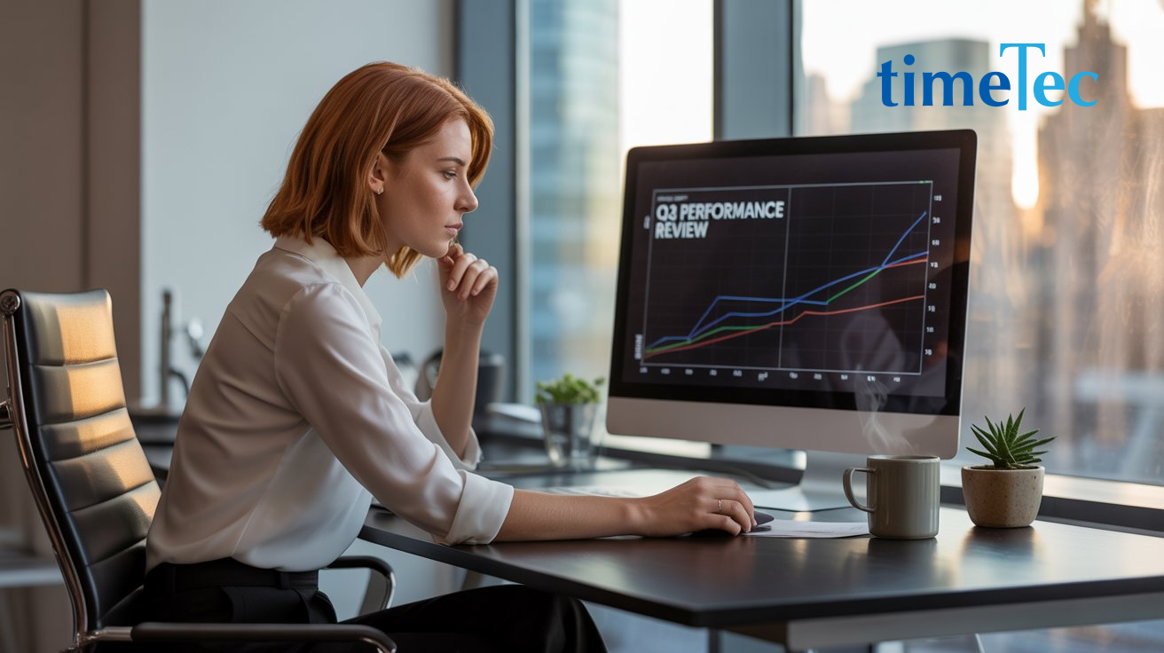 Woman analyzing business performance data for succession planning in business